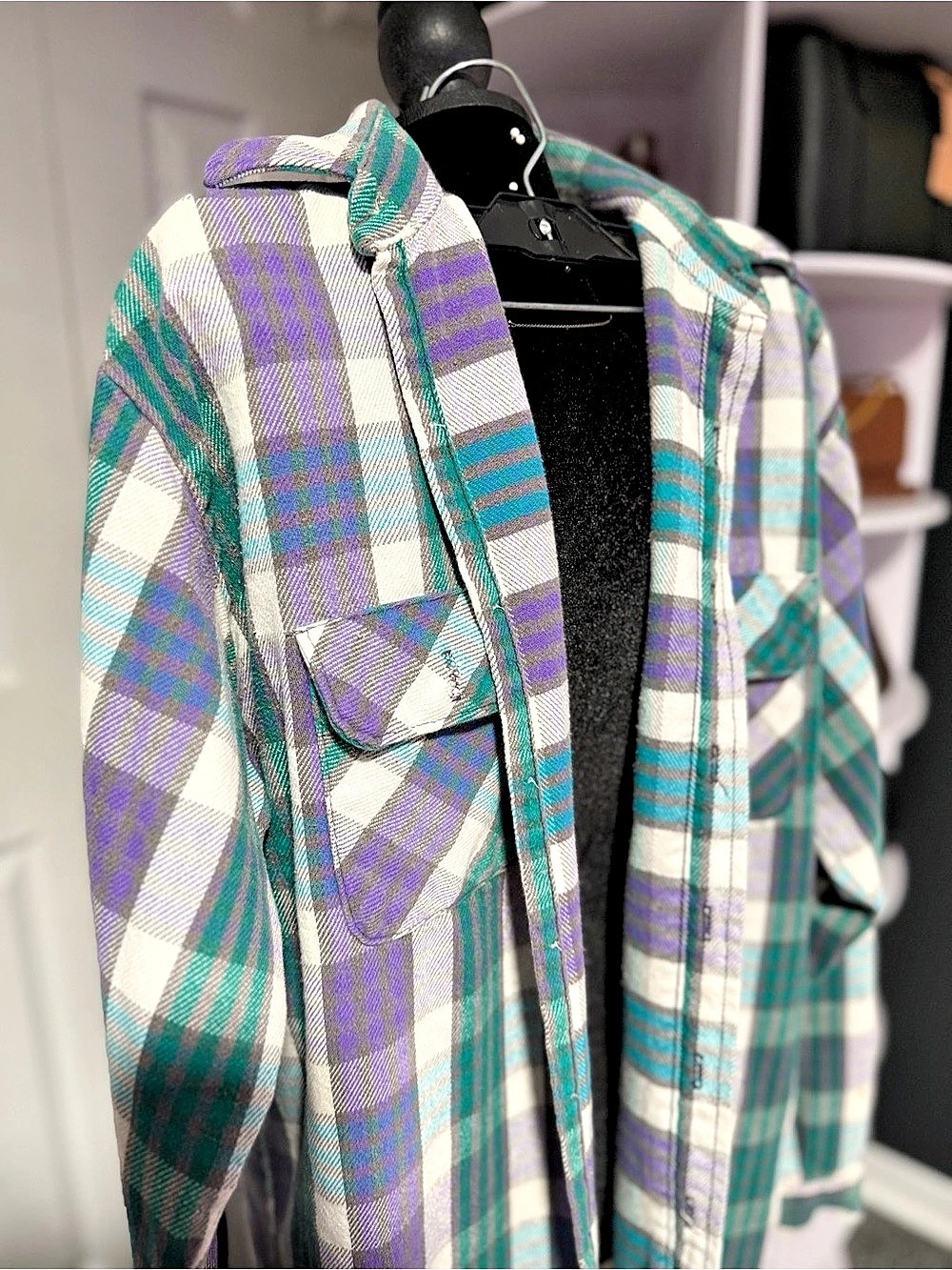 Five Brother Plaid Utility Jacket in Purple & Green Size Large Like New